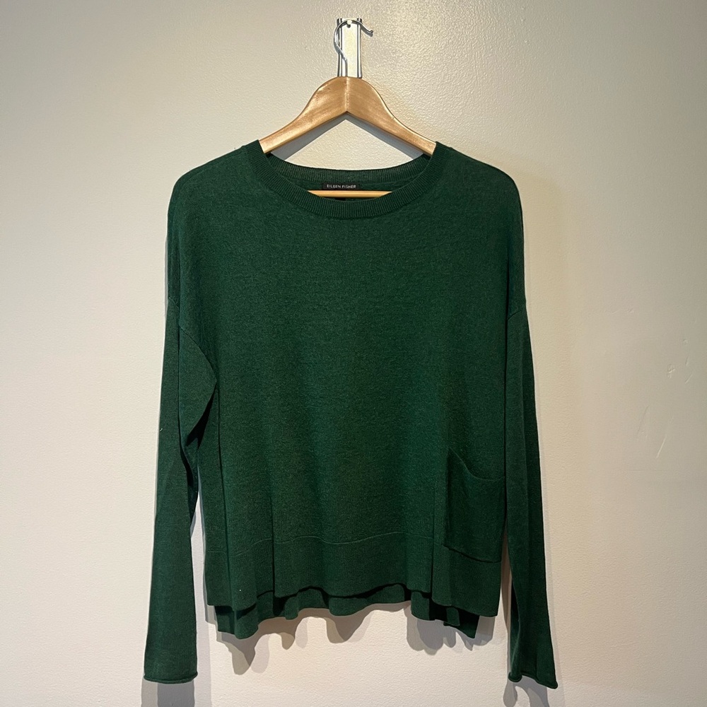 Eileen Fisher || Emerald Green Front Pocket Sweater